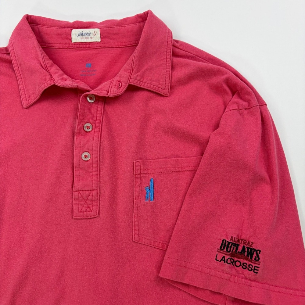 johnnie-O Polo Shirt Mens L Pink Alcatraz‎ Outlaws Lacrosse Short Sleeve Cotton